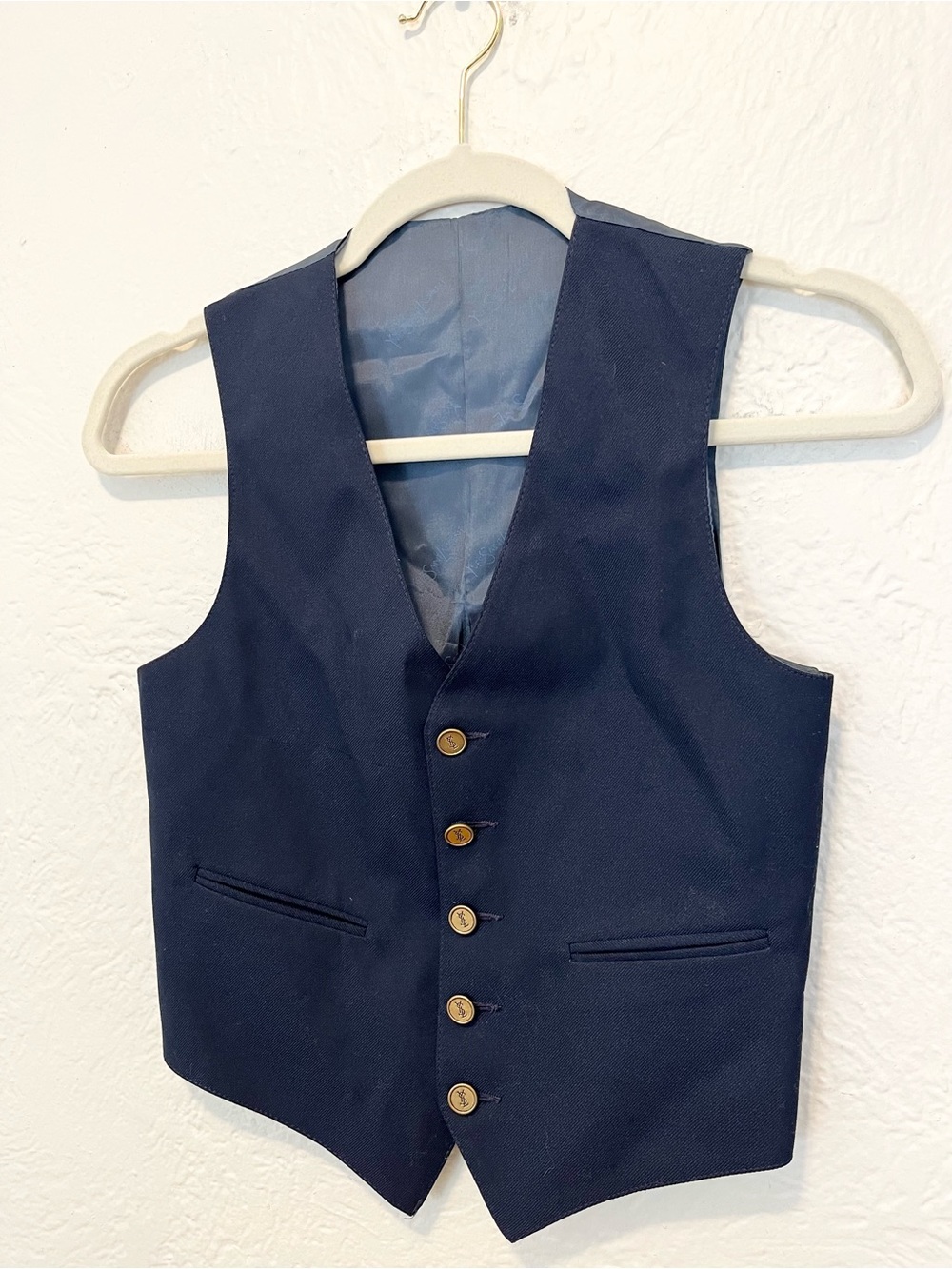 Vintage Yves Saint Laurent YSL Vest Navy Blue Brass Buttons XS Extra Small - Picture 3 of 14